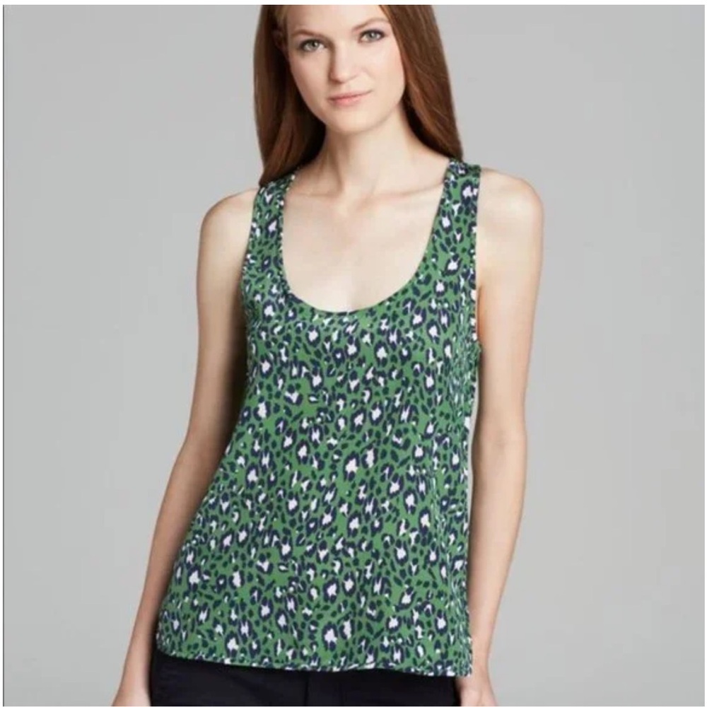 Joie Green Neely Leopard Print Racerback Silk Tank Top Size Large New With Tags